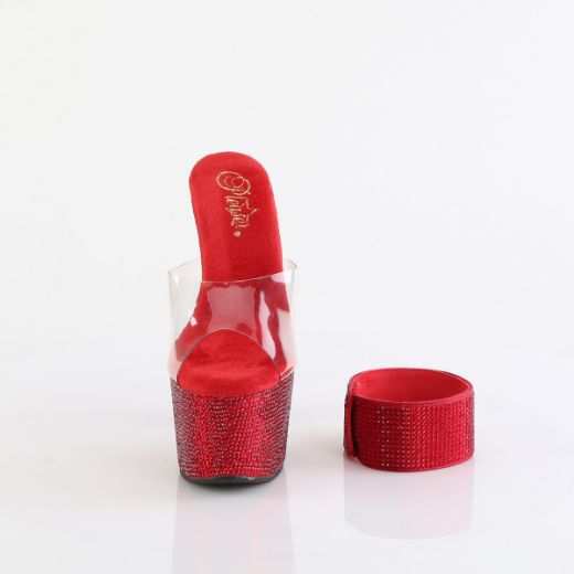 Product image of Pleaser BEJEWELED-712RS Clr/Ruby Red RS 7 Inch Heel 2 3/4 Inch PF RS Embellished Slide w/Matching Cuff