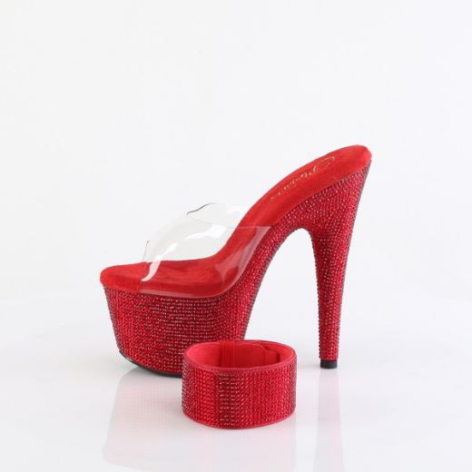 Product image of Pleaser BEJEWELED-712RS Clr/Ruby Red RS 7 Inch Heel 2 3/4 Inch PF RS Embellished Slide w/Matching Cuff