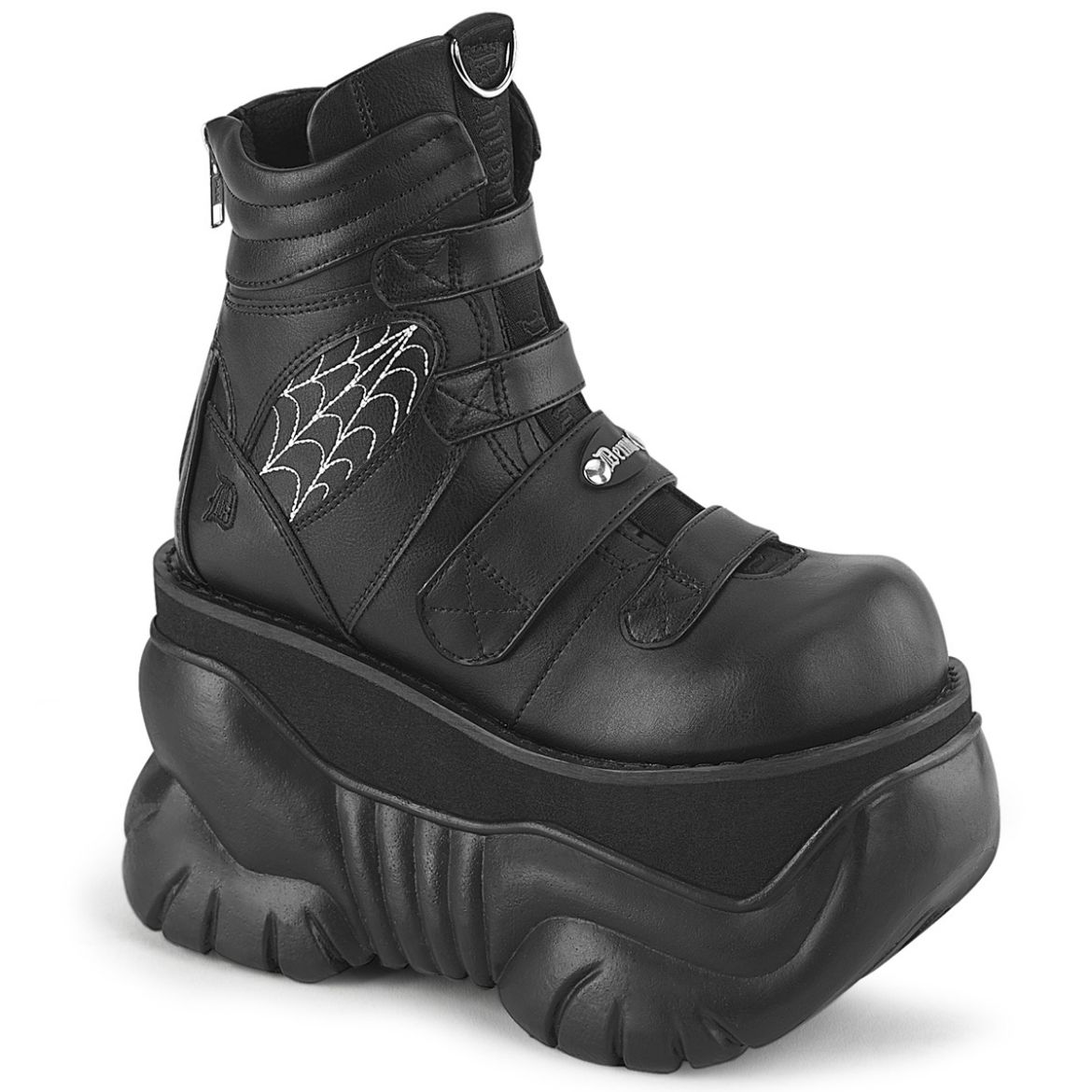 Product image of Demoniacult BOXER-70 Blk Vegan Leather 3 Inch PF Ankle Boot Back Zip