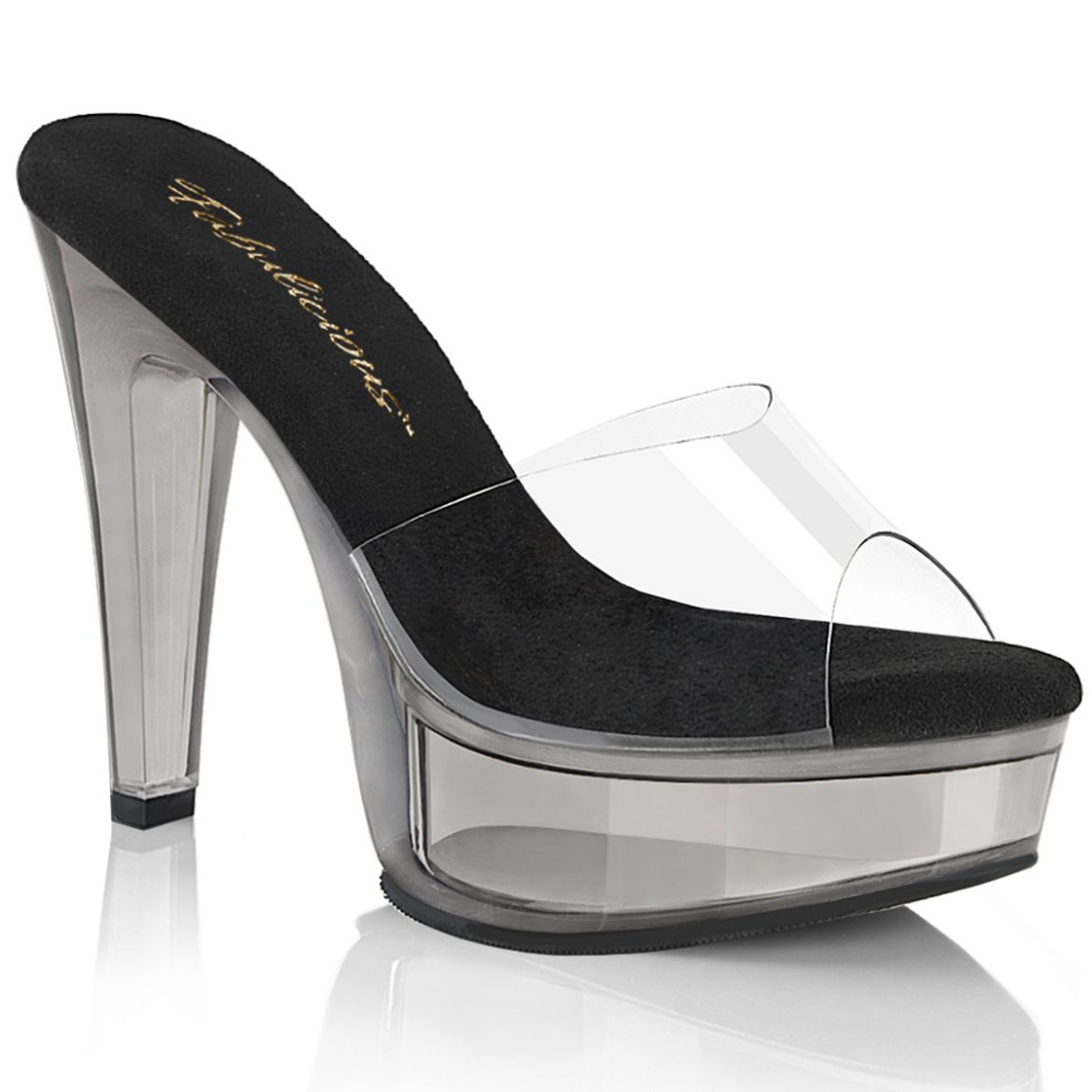 Product image of Fabulicious MARTINI-501 Clr-Blk/Smoke Tinted 5 Inch Heel 1 3/4 Inch PF Slide