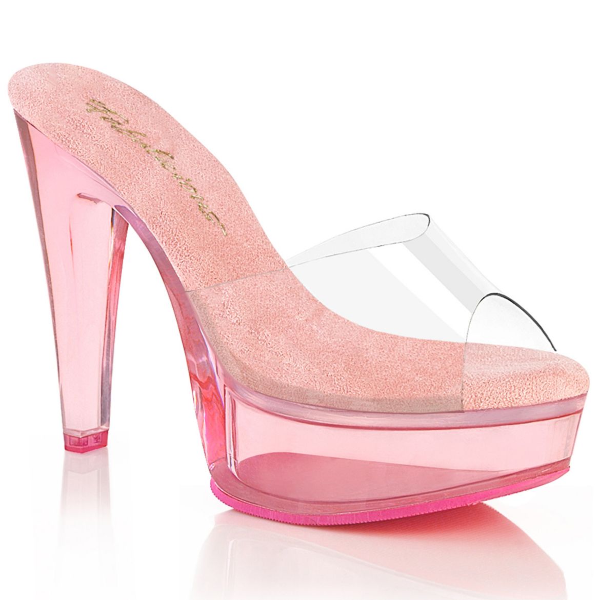 Product image of Fabulicious MARTINI-501 Clr-B. Pink/B. Pink Tinted 5 Inch Heel 1 3/4 Inch PF Slide