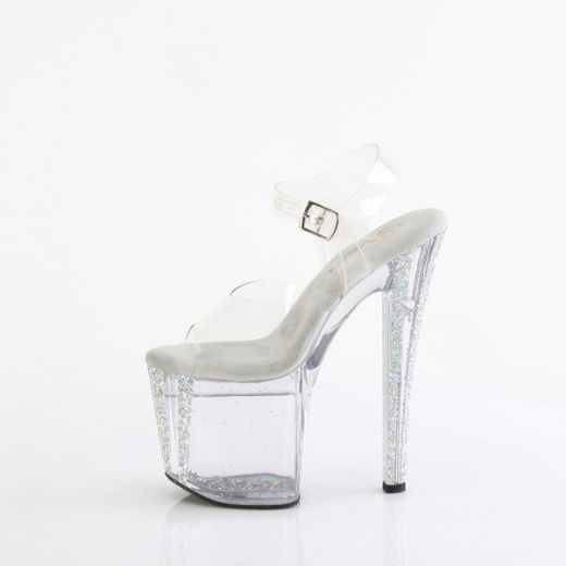 Product image of Pleaser ENCHANT-708AQUA-04 Clr/Clr-Slv Multi Glitter 8 Inch Heel 3 3/4 Inch PF Ankle Strap Sandal