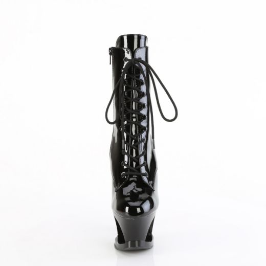 Product image of Pleaser MOON-1020DIA Blk Pat/Blk 7 Inch Heel 2 3/4 Inch Cut-Out PF Lace-Up Ankle Boot Side Zip