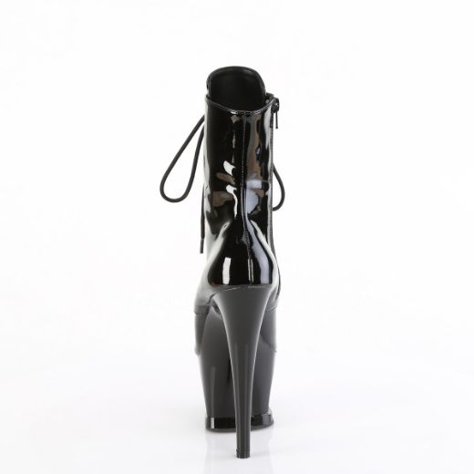 Product image of Pleaser MOON-1020DIA Blk Pat/Blk 7 Inch Heel 2 3/4 Inch Cut-Out PF Lace-Up Ankle Boot Side Zip