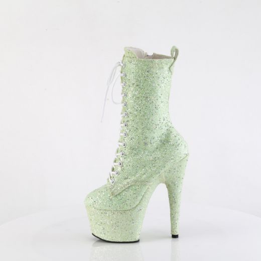 Product image of Pleaser ADORE-1040GR Mint Multi Glitters/Matching 7 Inch Heel 2 3/4 Inch PF Lace-Up Front Ankle Boot Side Zip