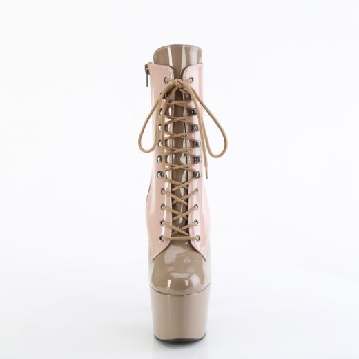Product image of Pleaser ADORE-1020DC Dusty Pink-Sand Pat/M 7 Inch Heel 2 3/4 Inch PF Two Tone Lace-Up Ankle Boot Side Zip