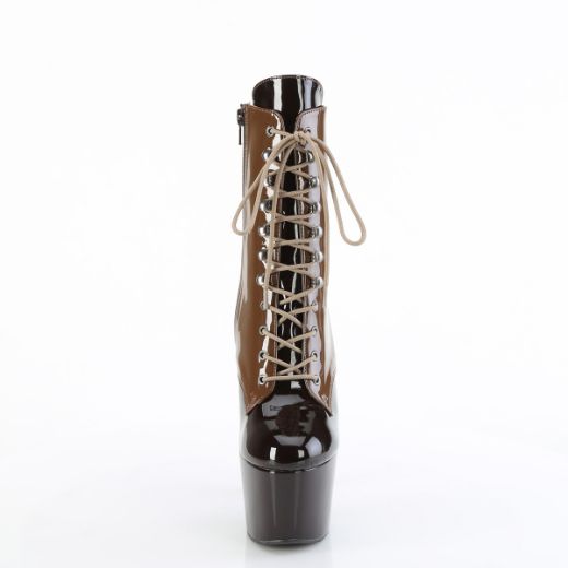 Product image of Pleaser ADORE-1020DC Mocha-Coffee Pat/M 7 Inch Heel 2 3/4 Inch PF Two Tone Lace-Up Ankle Boot Side Zip