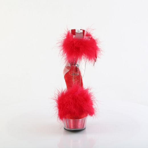 Product image of Pleaser DELIGHT-624F Clr-Red Fur/M 6 Inch Heel 1 3/4 Inch PF Marabou Fur Ankle Cuff Sandal Back Zip