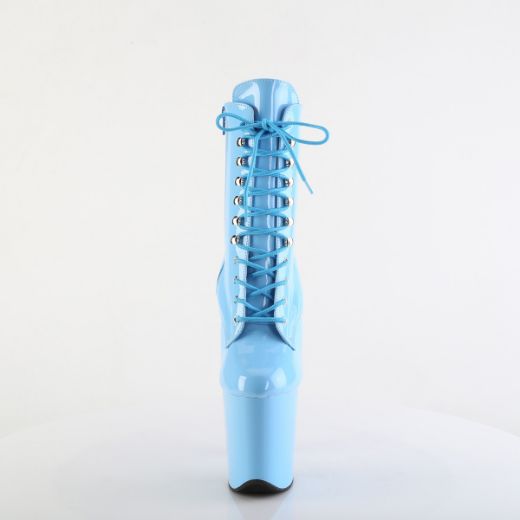 Product image of Pleaser FLAMINGO-1020 B. Blue Pat/B. Blue 8 Inch Heel 4 Inch PF Lace-Up Front Ankle Boot Side Zip