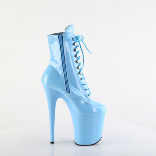 Product image of Pleaser FLAMINGO-1020 B. Blue Pat/B. Blue 8 Inch Heel 4 Inch PF Lace-Up Front Ankle Boot Side Zip