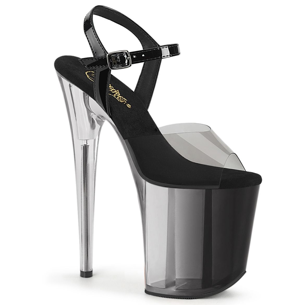 Product image of Pleaser FLAMINGO-808T-1 Smoke-Blk/Blk-Clr Ombre 8 Inch Heel  4 Inch PF Ombre Ankle Strap Sandal