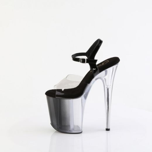 Product image of Pleaser FLAMINGO-808T-1 Smoke-Blk/Blk-Clr Ombre 8 Inch Heel  4 Inch PF Ombre Ankle Strap Sandal