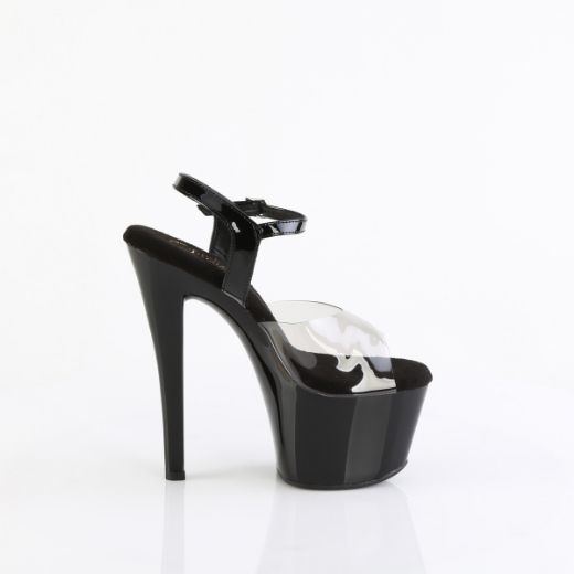 Product image of Pleaser SKY-308-1 Smoke-Blk/Blk 7 Inch Heel 2 3/4 Inch PF Ankle Strap Sandal
