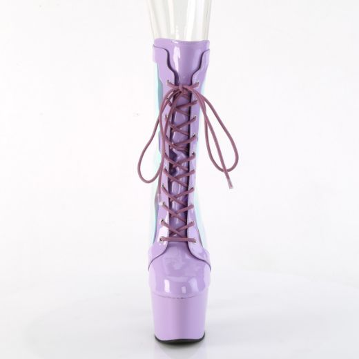 Product image of Pleaser ADORE-1047 Lavender Pat-Holo/Lavender 7 Inch Heel 2 3/4 Inch PF Lace-Up Front Anke Boot Back Zip