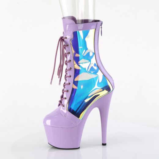Product image of Pleaser ADORE-1047 Lavender Pat-Holo/Lavender 7 Inch Heel 2 3/4 Inch PF Lace-Up Front Anke Boot Back Zip