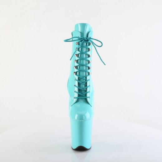 Product image of Pleaser FLAMINGO-1020 Aqua Pat/Aqua 8 Inch Heel 4 Inch PF Lace-Up Front Ankle Boot Side Zip