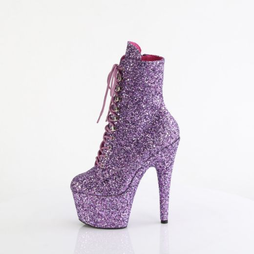 Product image of Pleaser ADORE-1020GWR Lavender Glitter/Lavender Glitter 7 Inch Heel 2 3/4 Inch PF Lace-Up Glitter Ankle Boot Side Zip