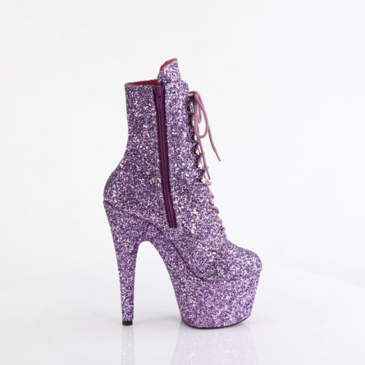 Product image of Pleaser ADORE-1020GWR Lavender Glitter/Lavender Glitter 7 Inch Heel 2 3/4 Inch PF Lace-Up Glitter Ankle Boot Side Zip
