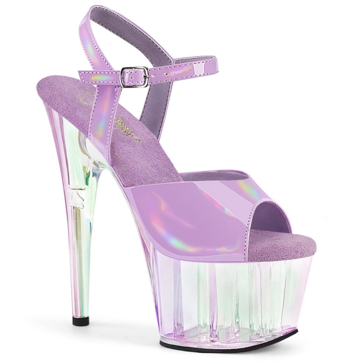 Product image of Pleaser ADORE-709HT Lavender Holo/Holo Tinted 7 Inch Heel 2 3/4 Inch Tinted PF Ankle Strap Sandal