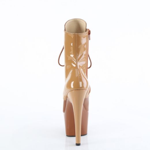 Product image of Pleaser ADORE-1020DC Toffee-Caramel Pat/M 7 Inch Heel 2 3/4 Inch PF Two Tone Lace-Up Ankle Boot Side Zip