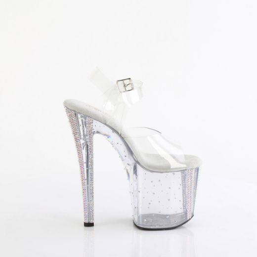 Product image of Pleaser ENCHANT-708RS-01 Clr/Clr-AB RS 8 Inch Heel 3 3/4 Inch PF Rhinestone Studded Ankle Strap Sandal