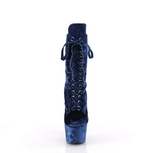 Product image of Pleaser ADORE-1045VEL Navy Blue Velvet/Navy Blue Velvet 7 Inch Heel 2 3/4 Inch PF Velvet Lace-Up Front Ankle Boot