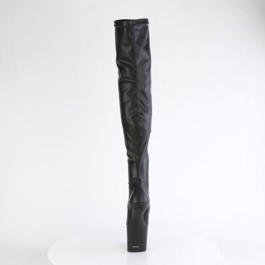 Product image of Pleaser CRAZE-3000 Blk Str. Faux Leather/Blk Matte 8 Inch Heelless 3 Inch PF Stretch Thigh Boot Inside Zip