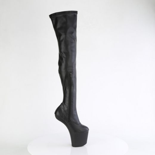 Product image of Pleaser CRAZE-3000 Blk Str. Faux Leather/Blk Matte 8 Inch Heelless 3 Inch PF Stretch Thigh Boot Inside Zip