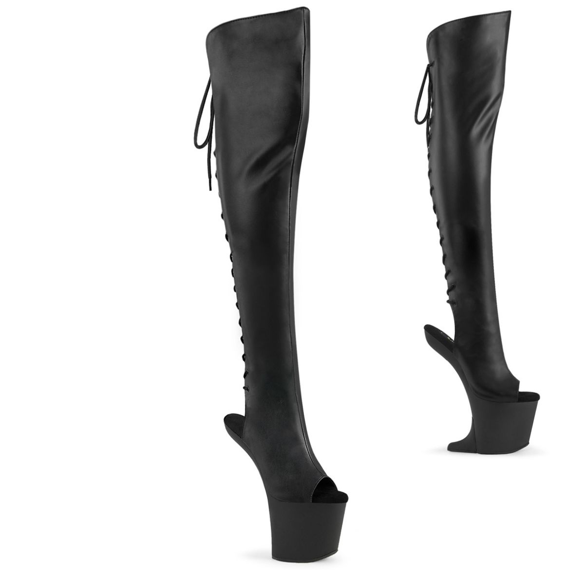 Product image of Pleaser CRAZE-3019 Blk Faux Leather/Blk Matte 8 Inch Heelless 3 Inch PF Open Toe/Over-The-Knee Boot Side Zip