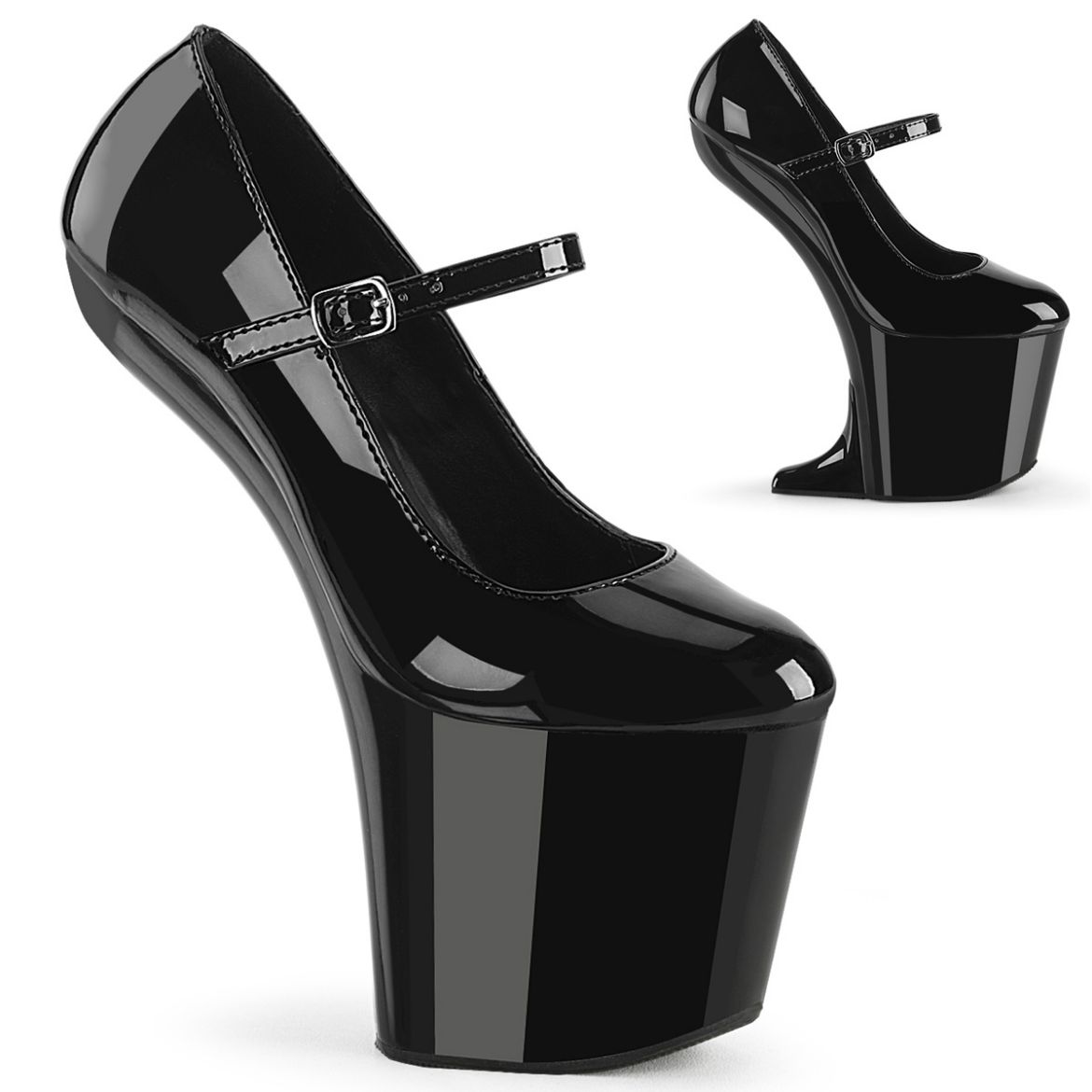 Product image of Pleaser CRAZE-880 Blk Pat/Blk 8 Inch Heelless 3 Inch PF Mary Jane Pump