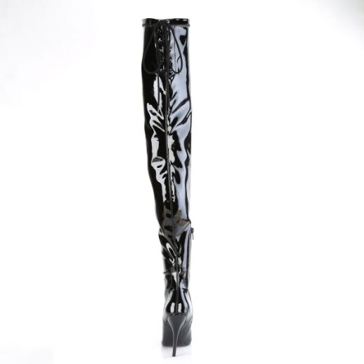 Product image of Pleaser SEDUCE-4000SLT Blk Str Pat 5 Inch Heel Lace Back Stretch Crotch Boot Side Zip