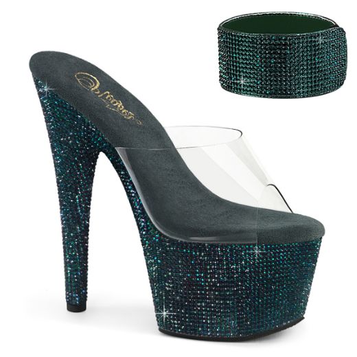 Product image of Pleaser BEJEWELED-712RS Clr/Emerald Green RS 7 Inch Heel 2 3/4 Inch PF RS Embellished Slide w/Matching Cuff