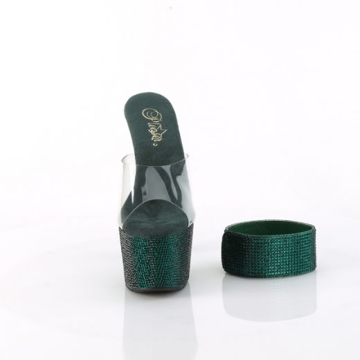 Product image of Pleaser BEJEWELED-712RS Clr/Emerald Green RS 7 Inch Heel 2 3/4 Inch PF RS Embellished Slide w/Matching Cuff