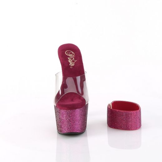 Product image of Pleaser BEJEWELED-712RS Clr/Fuchsia RS 7 Inch Heel 2 3/4 Inch PF RS Embellished Slide w/Matching Cuff