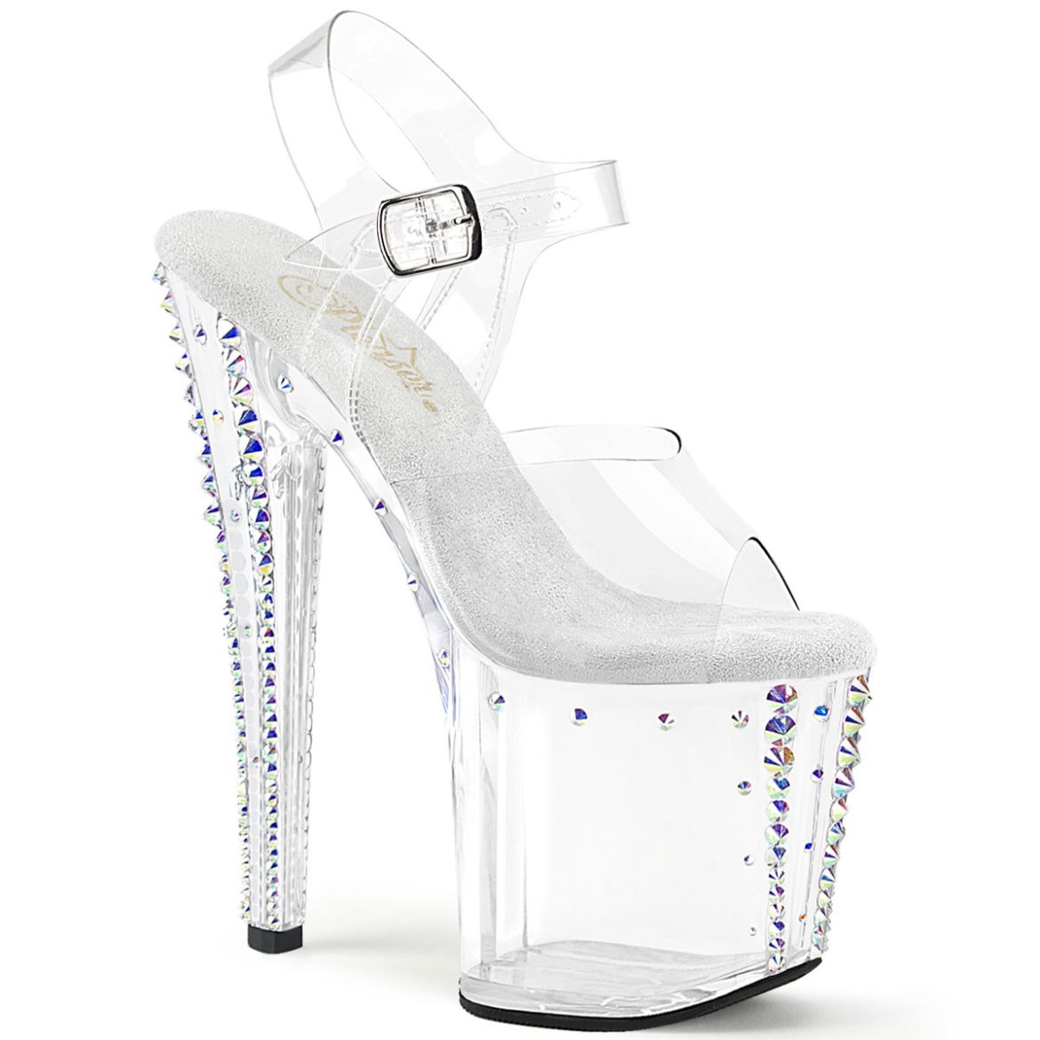 Product image of Pleaser ENCHANT-708RS-02 Clr/Clr-AB RS 8 Inch Heel 3 3/4 Inch PF Rhinestone Studded Ankle Strap Sandal