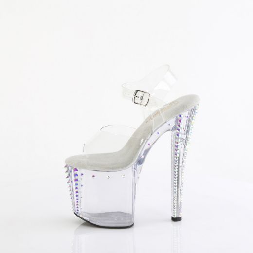 Product image of Pleaser ENCHANT-708RS-02 Clr/Clr-AB RS 8 Inch Heel 3 3/4 Inch PF Rhinestone Studded Ankle Strap Sandal