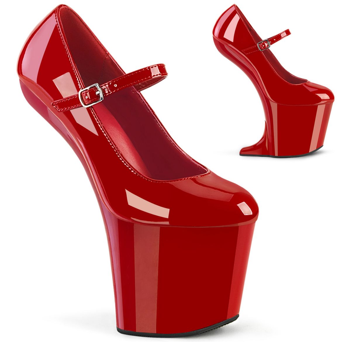Product image of Pleaser CRAZE-880 Red Pat/Red 8 Inch Heelless 3 Inch PF Mary Jane Pump