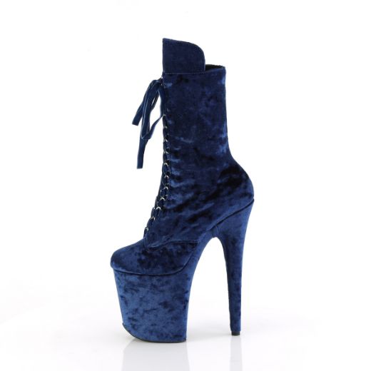 Product image of Pleaser FLAMINGO-1045VEL Navy Blue Velvet/Navy Blue Velvet 8 Inch Heel 4 Inch PF Velvet Lace-Up Front Ankle Boot
