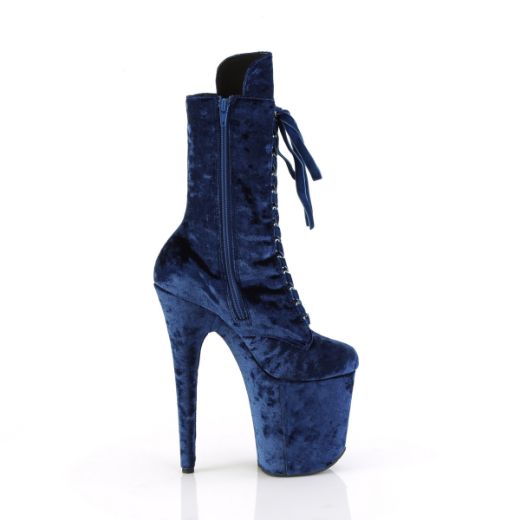 Product image of Pleaser FLAMINGO-1045VEL Navy Blue Velvet/Navy Blue Velvet 8 Inch Heel 4 Inch PF Velvet Lace-Up Front Ankle Boot