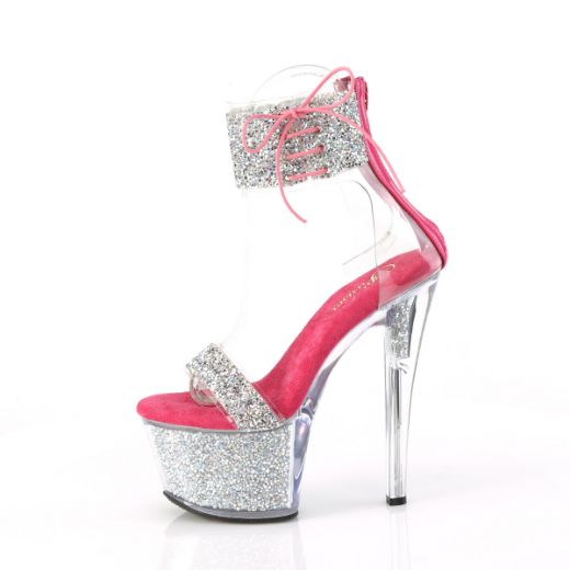 Product image of Pleaser SKY-327RSI Slv Multi RS-H. Pink/Slv-RS 7 Inch Heel 2 3/4 Inch PF Ankle Cuff Sandal w/RS Back Zip