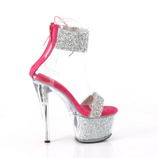 Product image of Pleaser SKY-327RSI Slv Multi RS-H. Pink/Slv-RS 7 Inch Heel 2 3/4 Inch PF Ankle Cuff Sandal w/RS Back Zip