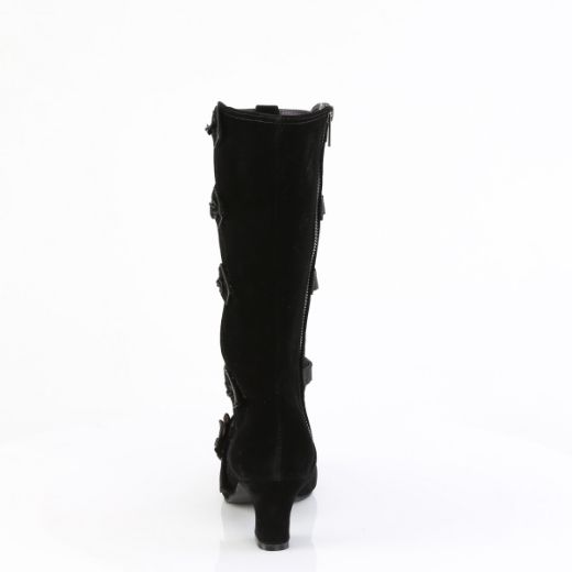 Product image of Demoniacult WHIMSY-118 Blk Vegan Suede 2 1/2 Inch Heel Mid-Calf Boot