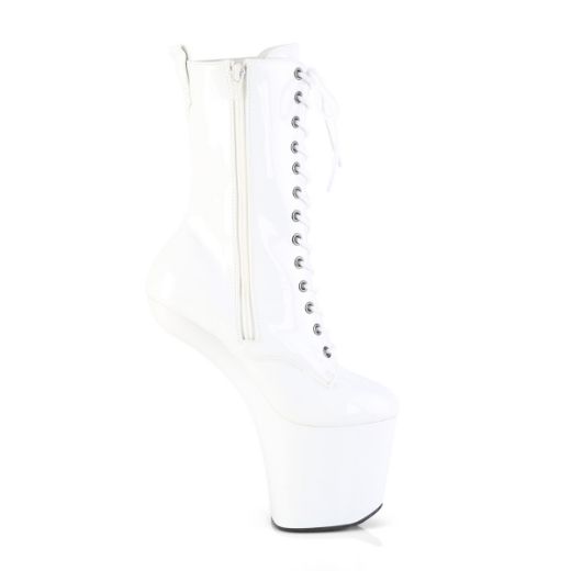 Product image of Pleaser CRAZE-1040 Wht Pat/Wht 8 Inch Heelless 3 Inch PF Lace-Up Front Ankle Boot Inside Zip