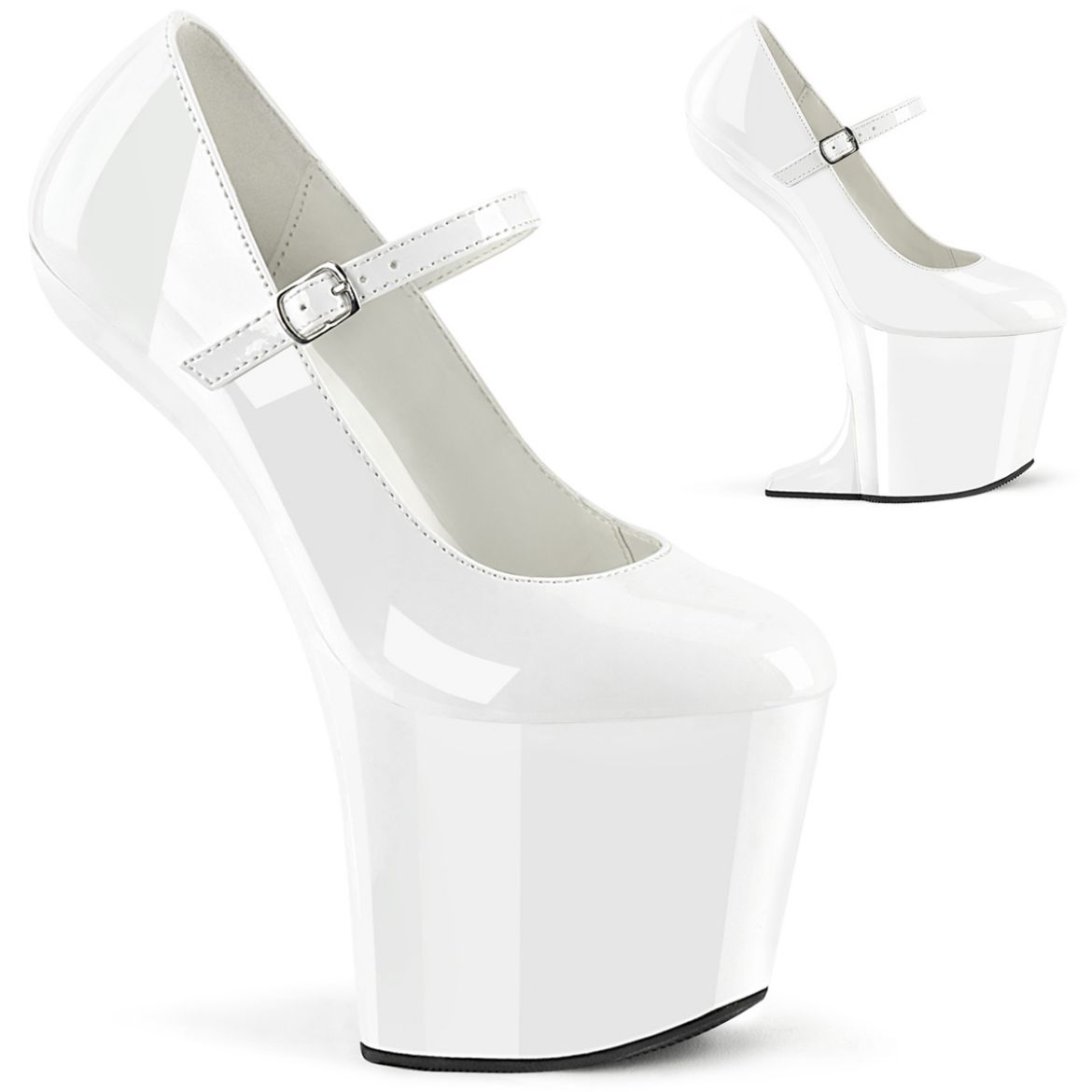 Product image of Pleaser CRAZE-880 Wht Pat/Wht 8 Inch Heelless 3 Inch PF Mary Jane Pump