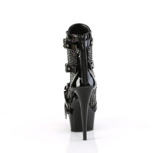 Product image of Pleaser DELIGHT-1013RM Blk Pat-RS Mesh/Blk 6 Inch Heel 1 3/4 Inch PF Strappy Ankle Boot Back Zip