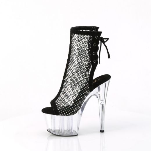 Product image of Pleaser ADORE-1018RM Blk Faux Suede-RS Mesh/Clr 7 Inch Heel 2 3/4 Inch PF Open Toe/Heel Ankle Boot