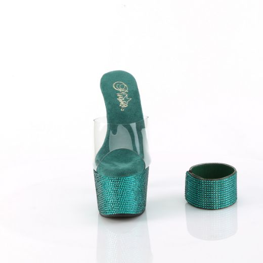 Product image of Pleaser BEJEWELED-712RS Clr/Green RS 7 Inch Heel 2 3/4 Inch PF RS Embellished Slide w/Matching Cuff