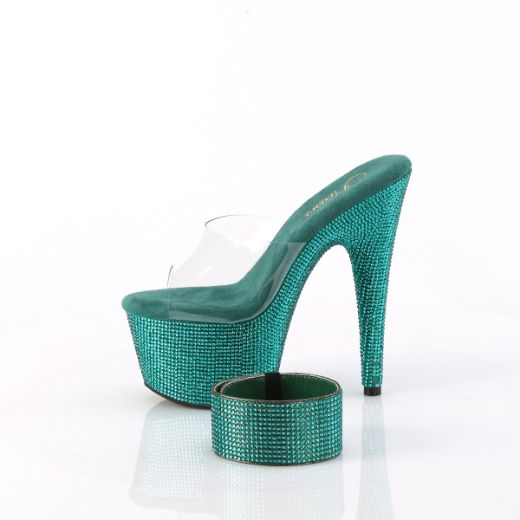 Product image of Pleaser BEJEWELED-712RS Clr/Green RS 7 Inch Heel 2 3/4 Inch PF RS Embellished Slide w/Matching Cuff
