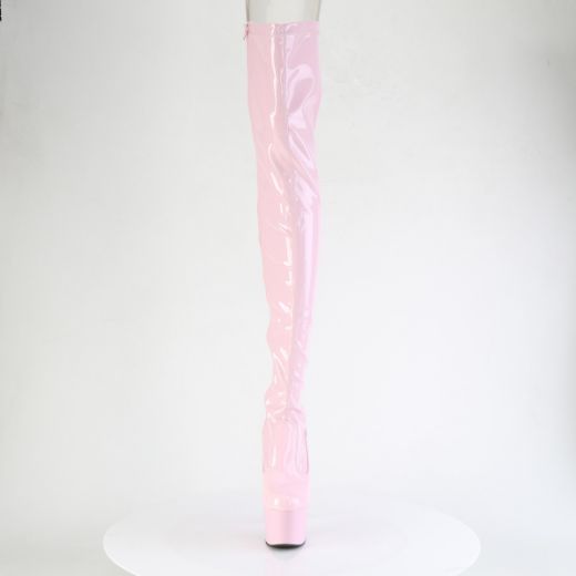 Product image of Pleaser ADORE-3850 B. Pink Str. Pat/B. Pink 7 Inch Heel 2 3/4 Inch PF Lace-Up Back Stretch Thigh Boot Side Zip
