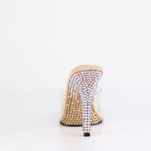 Product image of Fabulicious GALA-01DMM Clr/Gold Multi RS 4 1/2 Inch Heel Slide w/ Two Tone RS